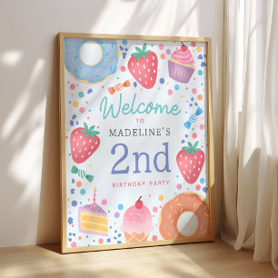 Pink Girly Two Sweet Girls Birthday Welcome Poster