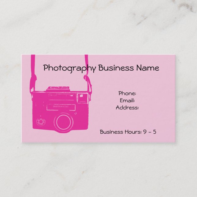 Pink Girly Vintage Camera Business Card (Front)