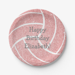 pink girly volleyball birthday party paper plate