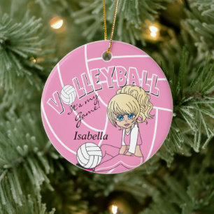 Pink Girly Volleyball Ceramic Ornament