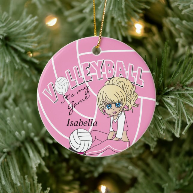 Pink Girly Volleyball Ceramic Ornament (Tree)