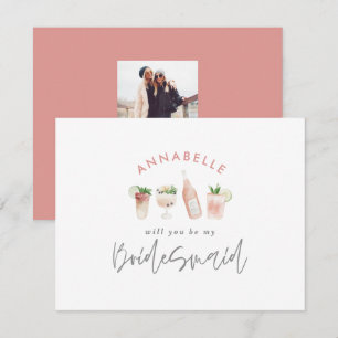 Pink girly watercolor painted drinks bridesmaid invitation
