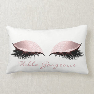 Pink Girrly Pastel Makeup Lashes Hello Gorgeous Lumbar Pillow