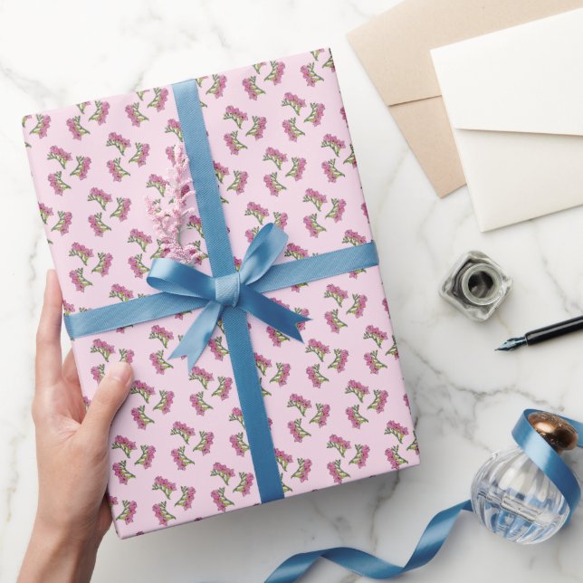 Pink gladioli flowers cute floral pattern wrapping paper (Gifting)