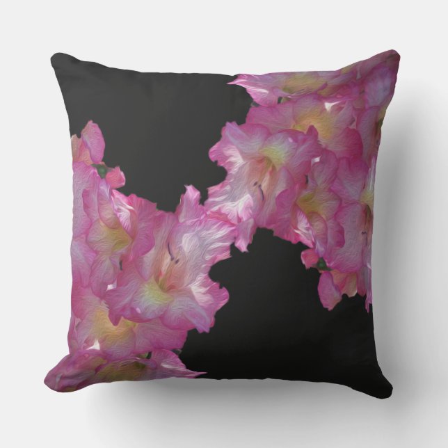 Pink Gladiolus Floral Grapic Outdoor Pillow (Front)