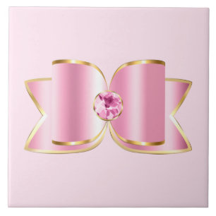 Pink Glam Bow with a Center Gemstone Tile