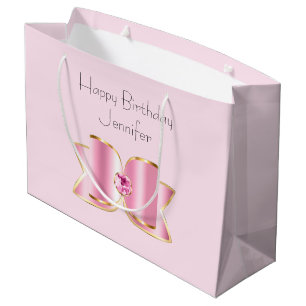Pink Glam Bow with a Centre Gemstone Birthday Large Gift Bag