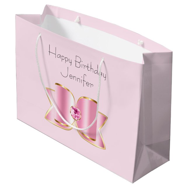 Pink Glam Bow with a Centre Gemstone Birthday Large Gift Bag (Back Angled)