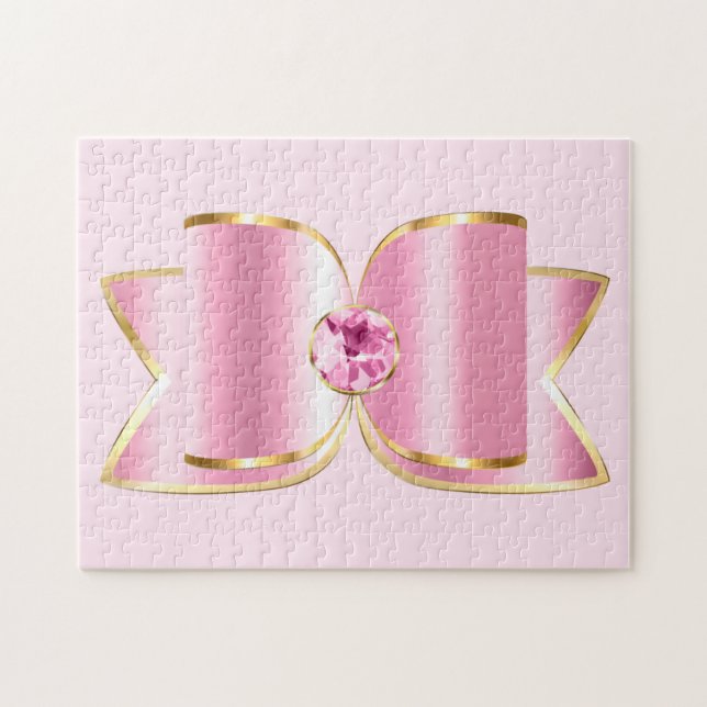 Pink Glam Bow with a Centre Gemstone Jigsaw Puzzle (Horizontal)
