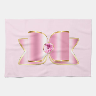 Pink Glam Bow with a Centre Gemstone Kitchen Towel