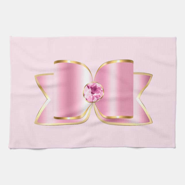 Pink Glam Bow with a Centre Gemstone Kitchen Towel (Horizontal)