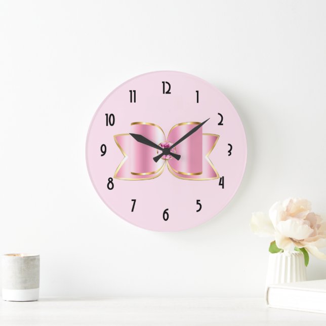 Pink Glam Bow with a Centre Gemstone Large Clock (Home)