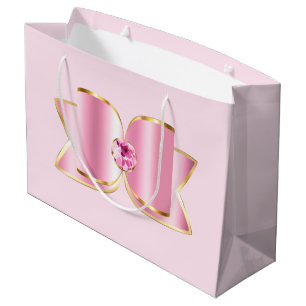 Pink Glam Bow with a Centre Gemstone Large Gift Bag