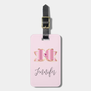 Pink Glam Bow with a Centre Gemstone Luggage Tag