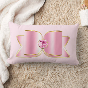 Pink Glam Bow with a Centre Gemstone Lumbar Pillow