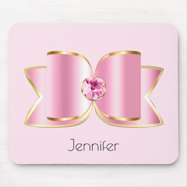 Pink Glam Bow with a Centre Gemstone Mouse Pad (Front)
