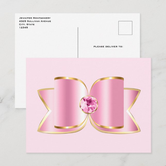 Pink Glam Bow with a Centre Gemstone Postcard (Front/Back)