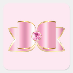Pink Glam Bow with a Centre Gemstone Square Sticker