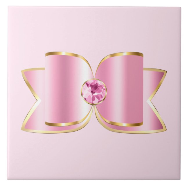 Pink Glam Bow with a Centre Gemstone Tile (Front)
