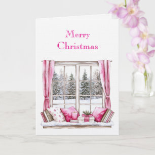 Pink Glam Christmas Trees Window Card