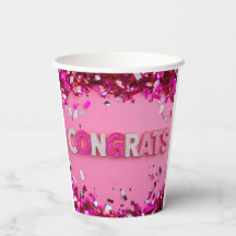 Pink Glam "Congrats" Paper Cups
