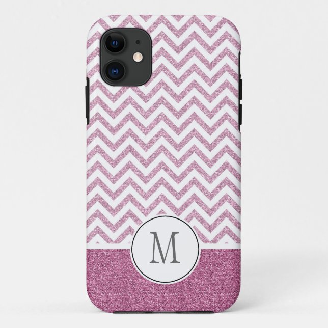 Pink Glam Faux Glitter Chevron Case-Mate iPhone Case (Back)