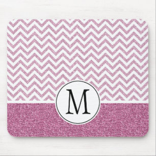 Pink Glam Faux Glitter Chevron Mouse Pad