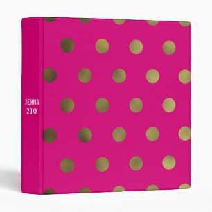 Pink Glam Faux Gold Polka Dot Custom 3 Ring Binder