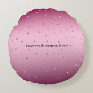 Pink Glam Glitter Hearts Round Pillow