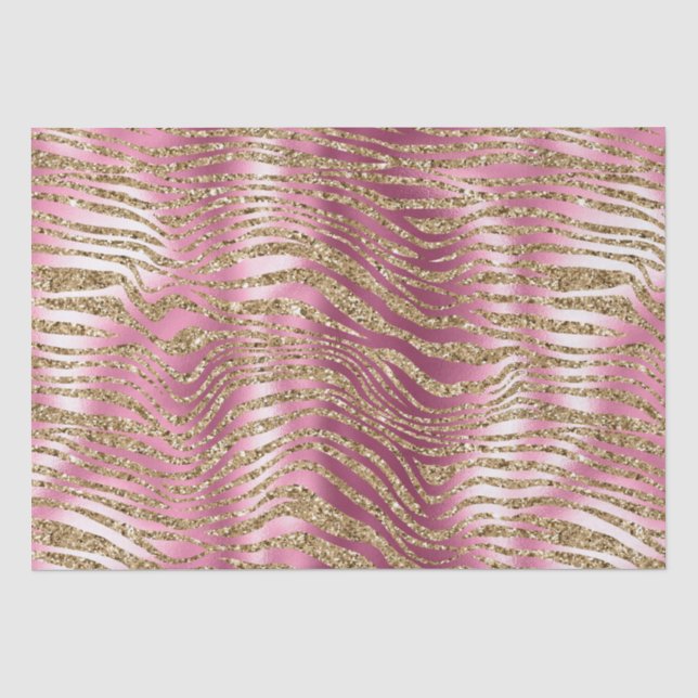 Pink Glam Gold Glitter Zebra Print Tissue Paper (Front)