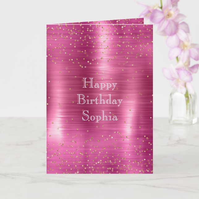 Pink Glam Gold Sparkle Confetti Birthday Card (Orchid)