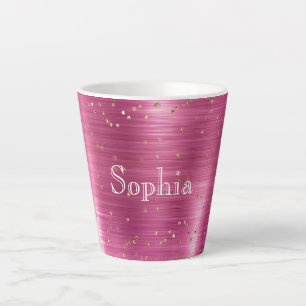 Pink Glam Gold Sparkle Confetti Personalized Latte Mug