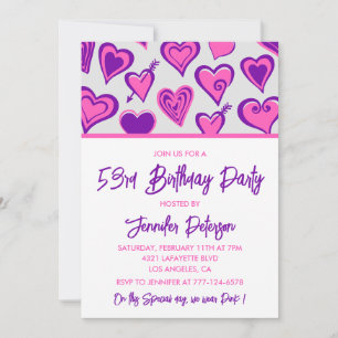 Pink Glam Heart Pattern 53rd birthday invitations