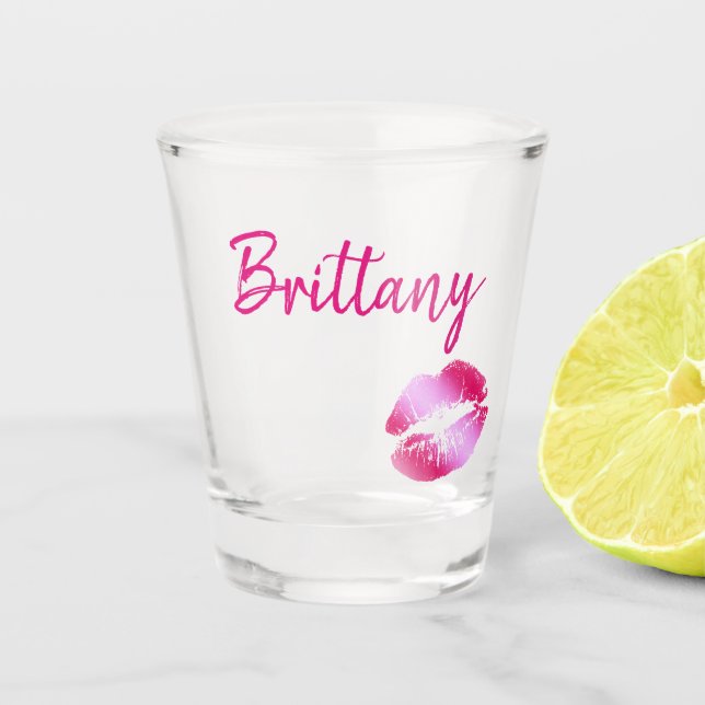 Pink Glam Kisses Shot Glass (Front)