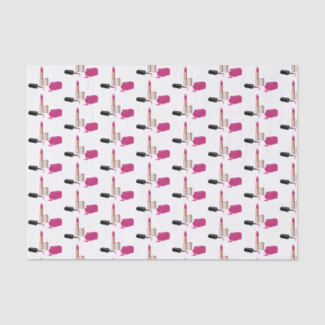Pink Glam Lipstick & Nail Polish Beauty Pattern Tissue Paper (Front)
