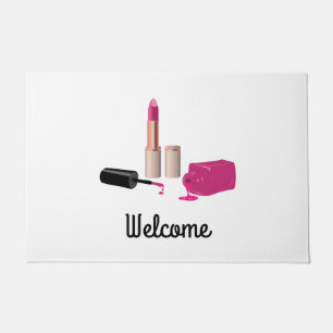 Pink Glam Lipstick & Nail Polish Beauty Themed Doormat