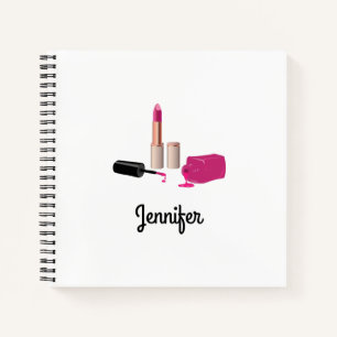 Pink Glam Lipstick & Nail Polish Beauty Themed Notebook