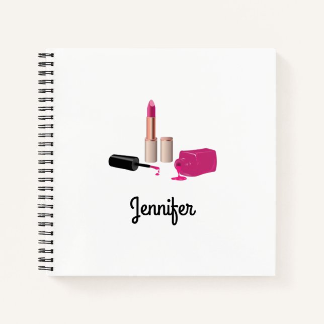 Pink Glam Lipstick & Nail Polish Beauty Themed Notebook (Front)