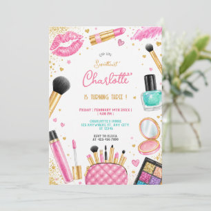 Pink Glam Makeup Birthday Party Girl Chic Invitation