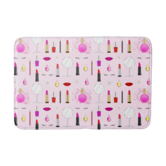 Pink Glam Makeup Pattern Bath Mat