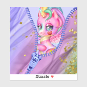 Pink Glam Pastel White Unicorn Peek-A-Boo Zipper