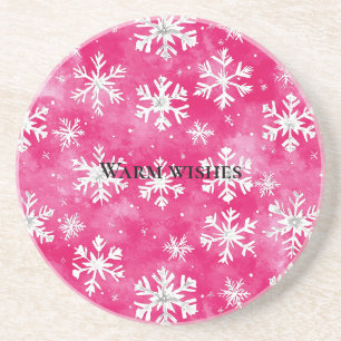 Pink Glam Snowflakes Christmas Coaster