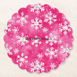 Pink Glam Snowflakes Christmas Paper Coaster