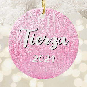 Pink Glam Texture Personalized Ceramic Ornament