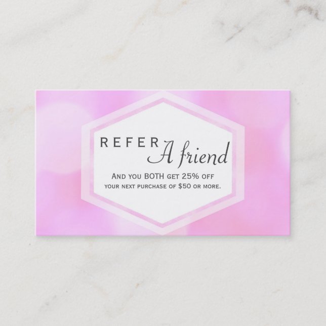 Pink Glamour Lights Salon REFER A FRIEND Card (Front)