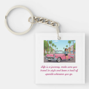 Pink Glamour on Wheels Keychain