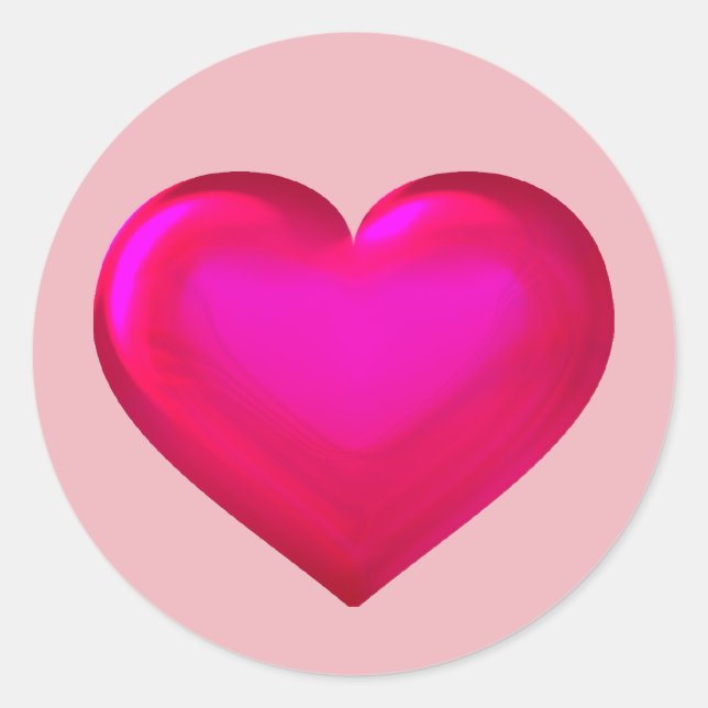 Pink Glass Heart Classic Round Sticker (Front)