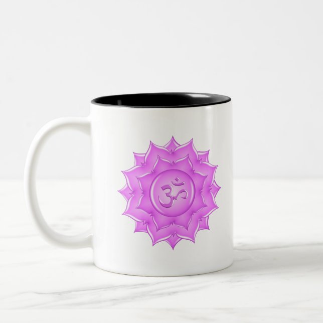 Pink Glass Lotus Flower Om Symbol Drawing Two-Tone Coffee Mug (Left)
