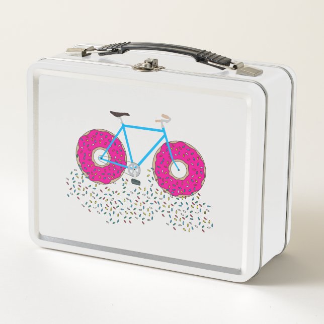 Pink Glazed Doughnut Wheels Bicycle with Sprinkles Metal Lunch Box (Front)