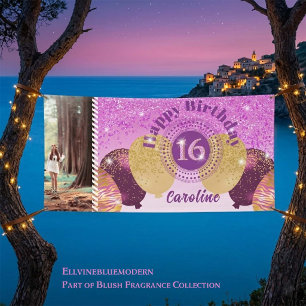 Pink Glitter 16th Birthday & Balloons  Banner